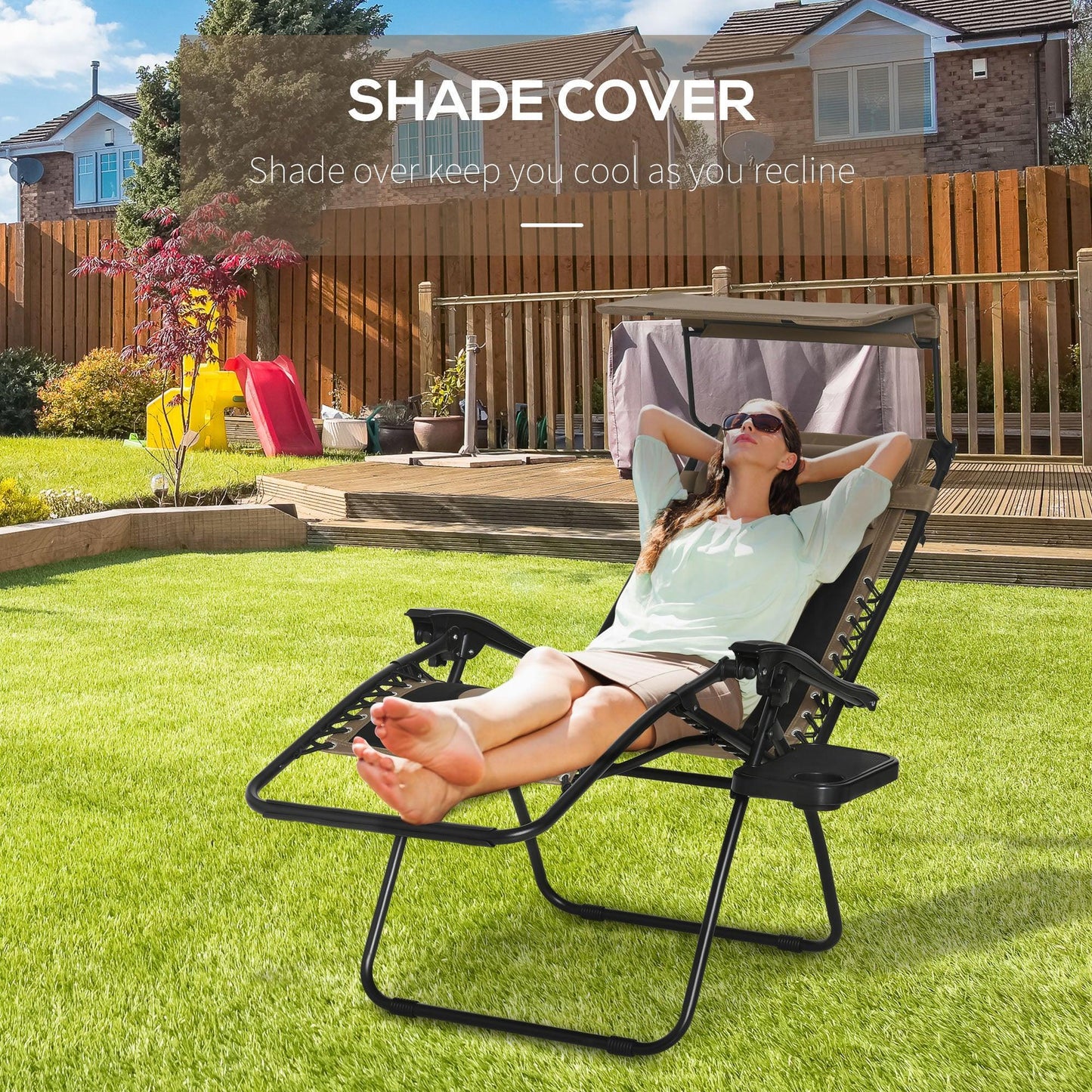 Outsunny Zero Gravity Chair with Shade, Cup Holder, Headrest - ALL4U RETAILER LTD