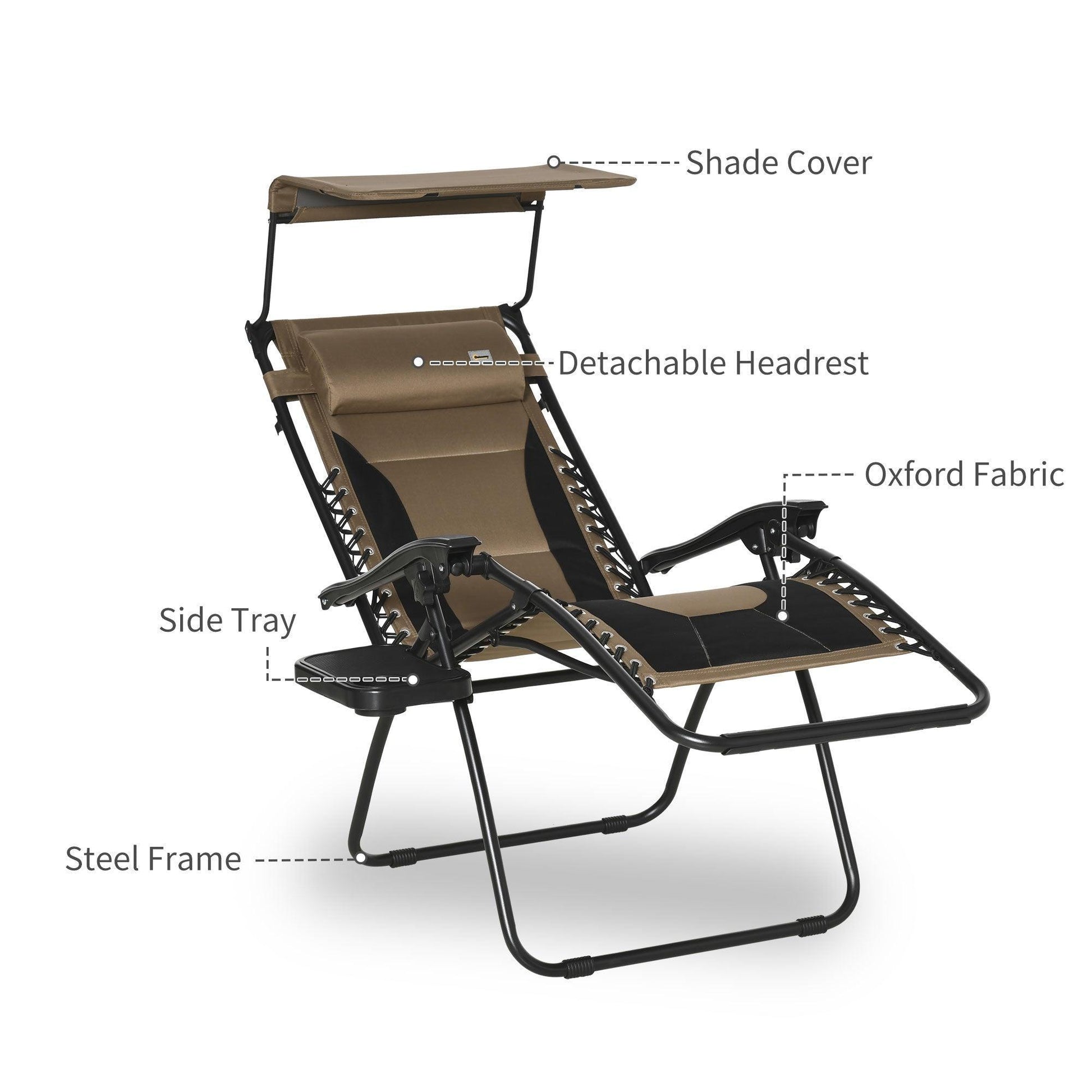 Outsunny Zero Gravity Chair with Shade, Cup Holder, Headrest - ALL4U RETAILER LTD