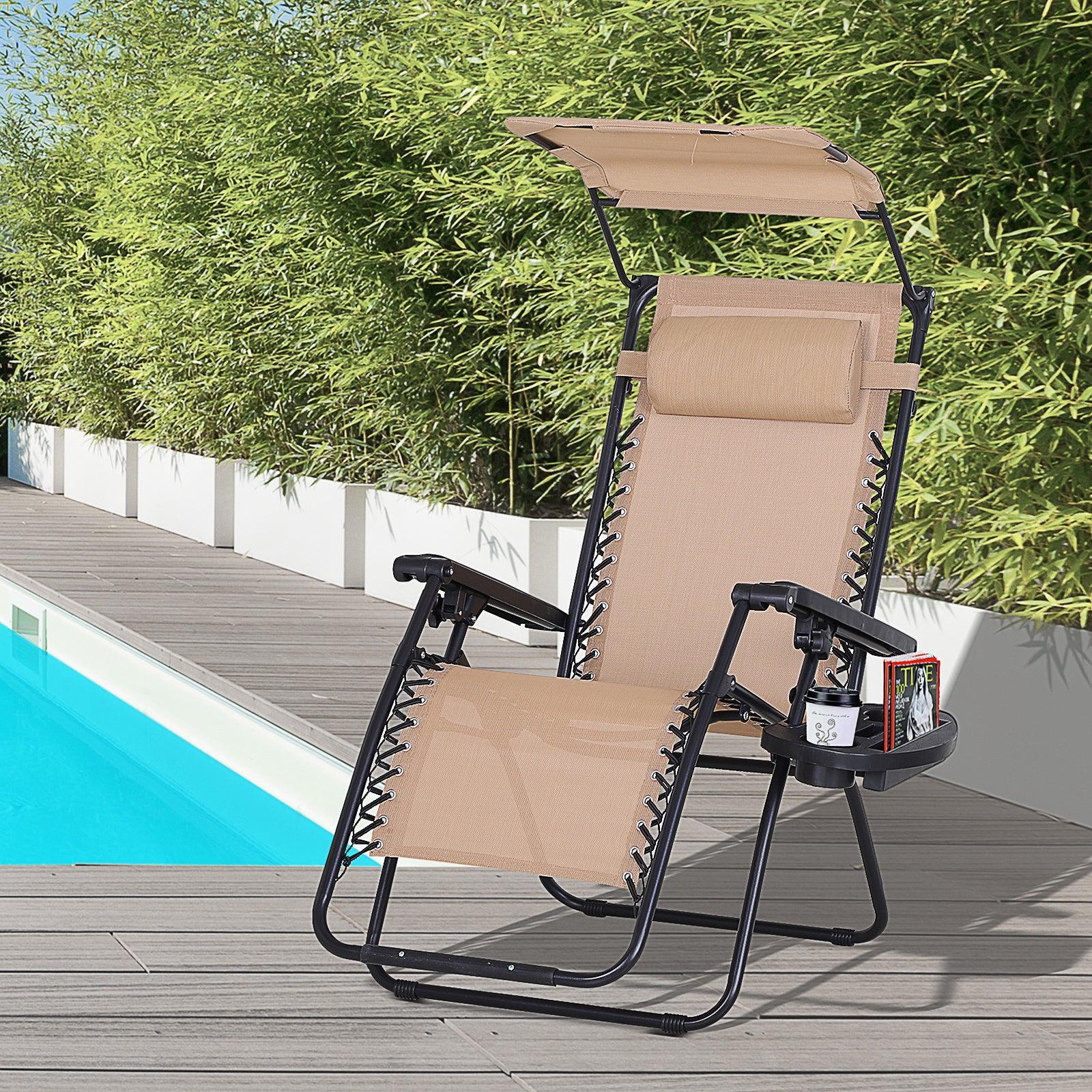 Outsunny Zero Gravity Garden Chair with Canopy - Beige - ALL4U RETAILER LTD