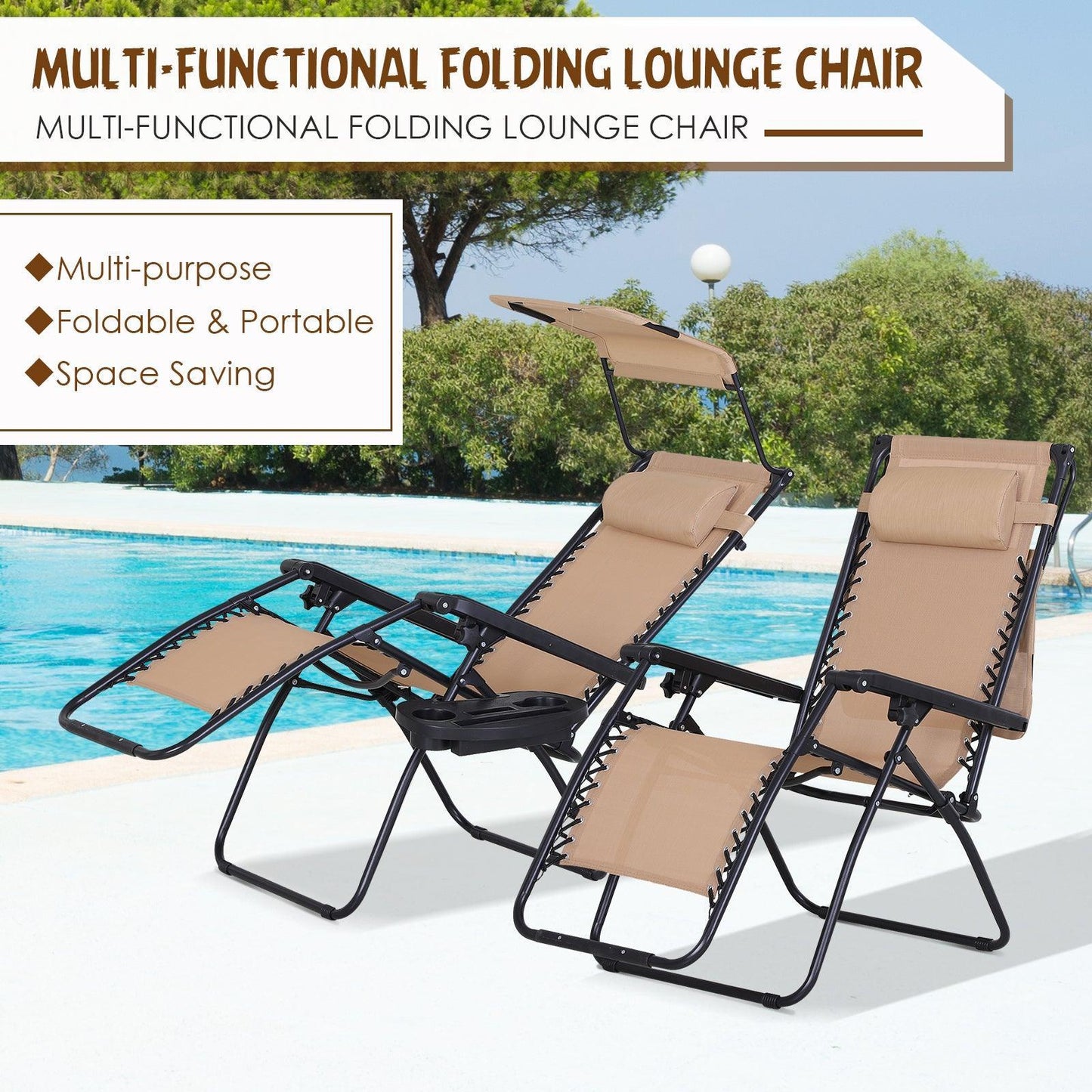 Outsunny Zero Gravity Garden Chair with Canopy - Beige - ALL4U RETAILER LTD