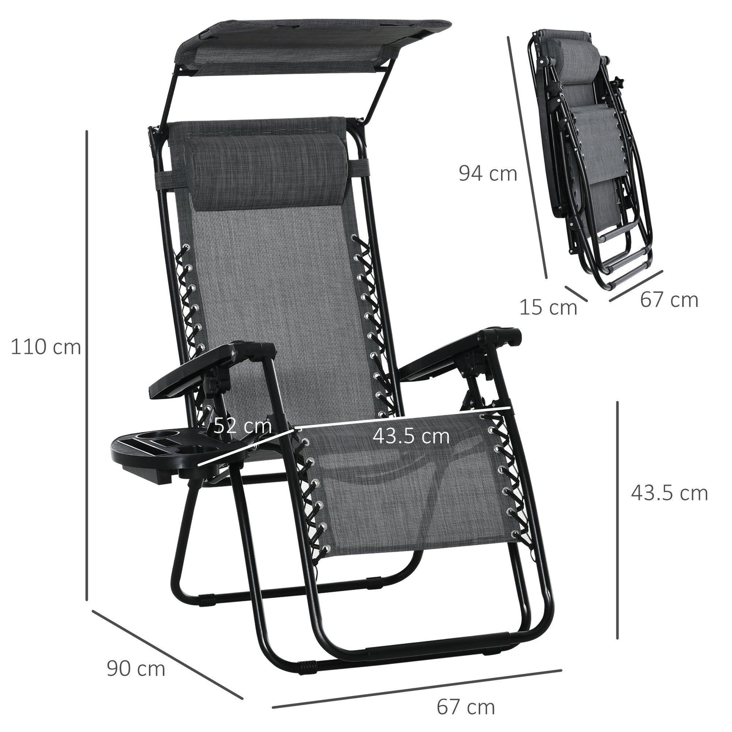 Outsunny Zero Gravity Garden Folding Chair - Grey - ALL4U RETAILER LTD