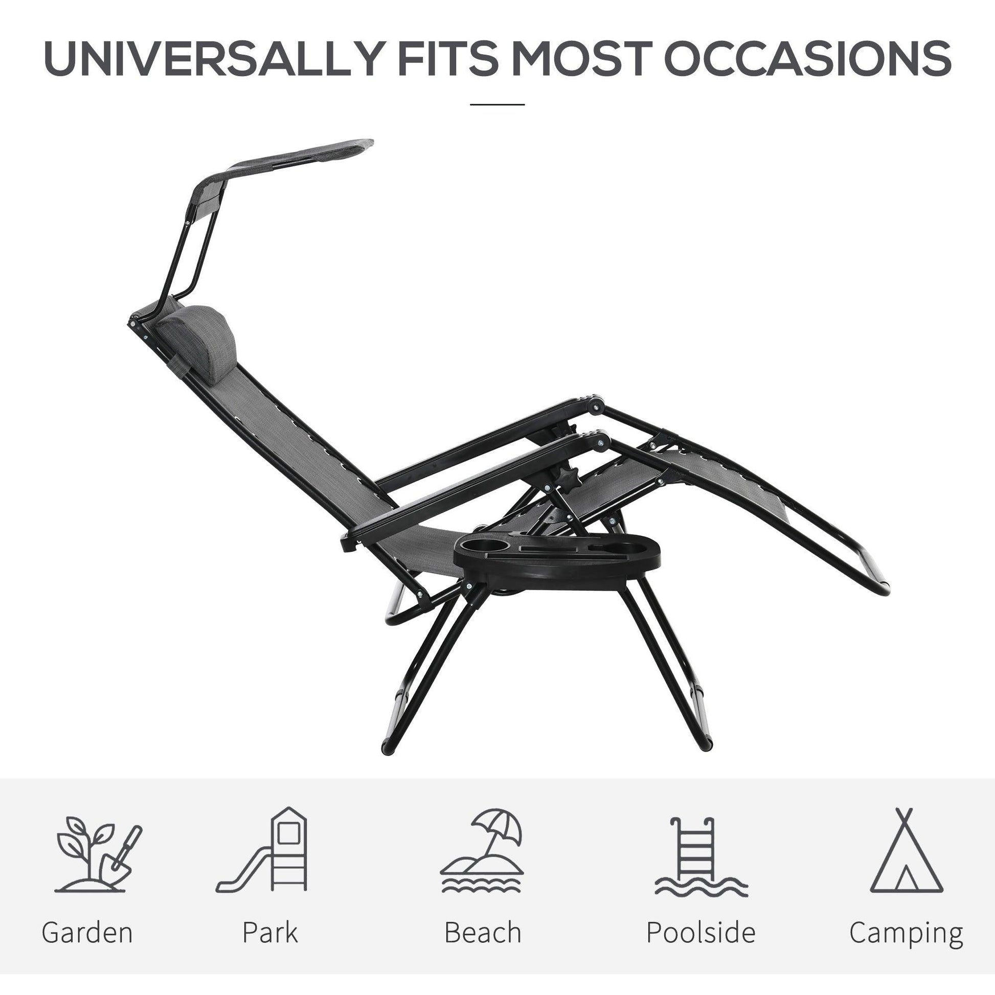 Outsunny Zero Gravity Garden Folding Chair - Grey - ALL4U RETAILER LTD