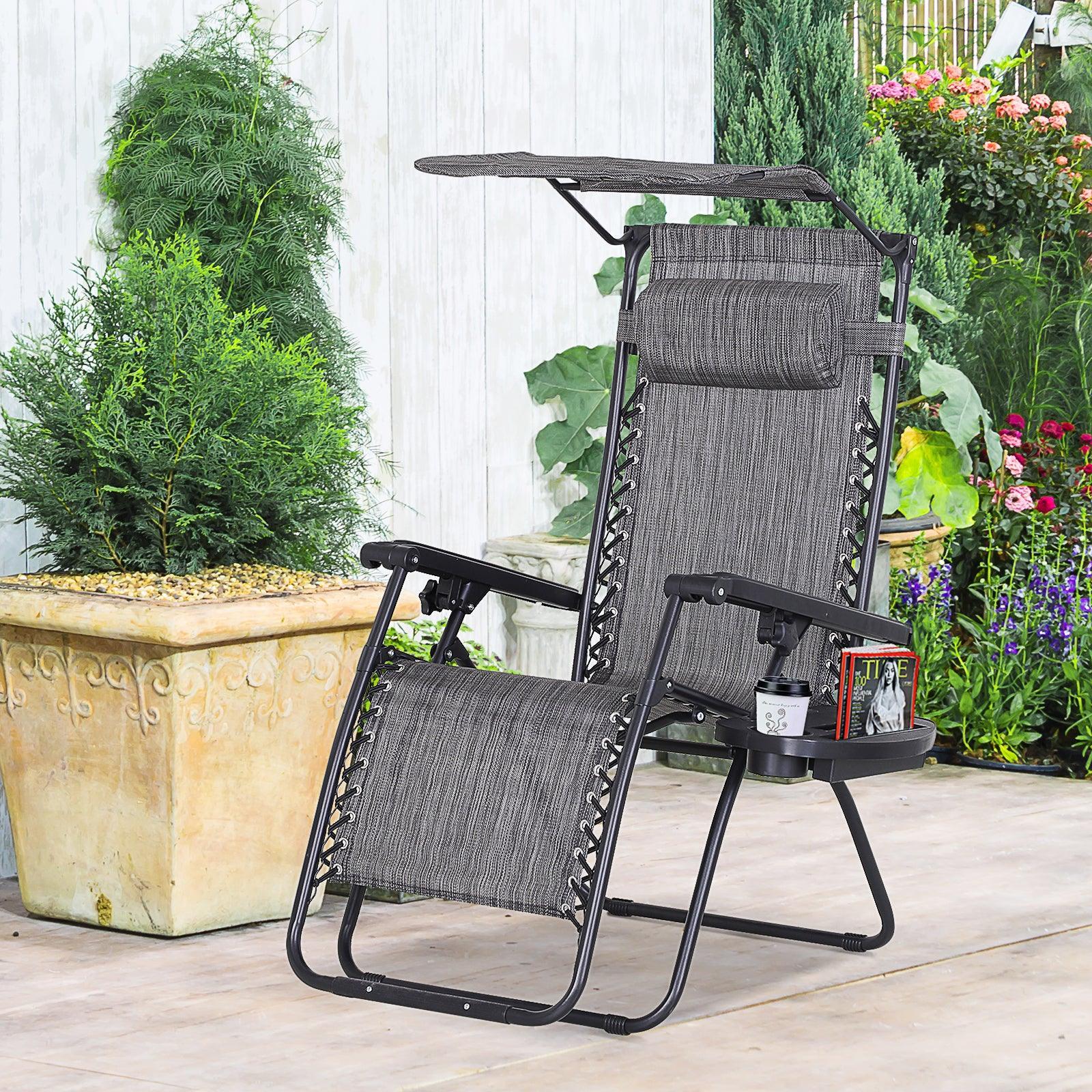 Outsunny Zero Gravity Garden Folding Chair - Grey - ALL4U RETAILER LTD