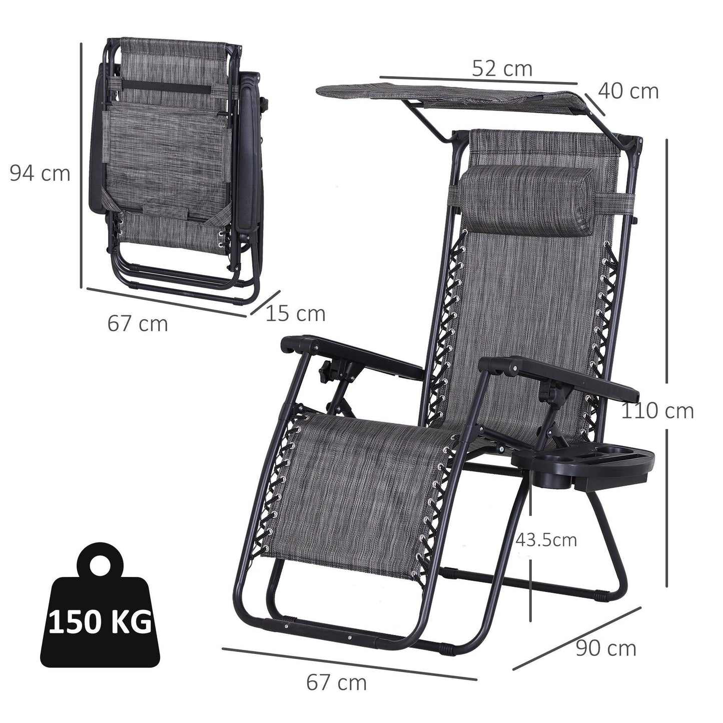 Outsunny Zero Gravity Garden Folding Chair - Grey - ALL4U RETAILER LTD