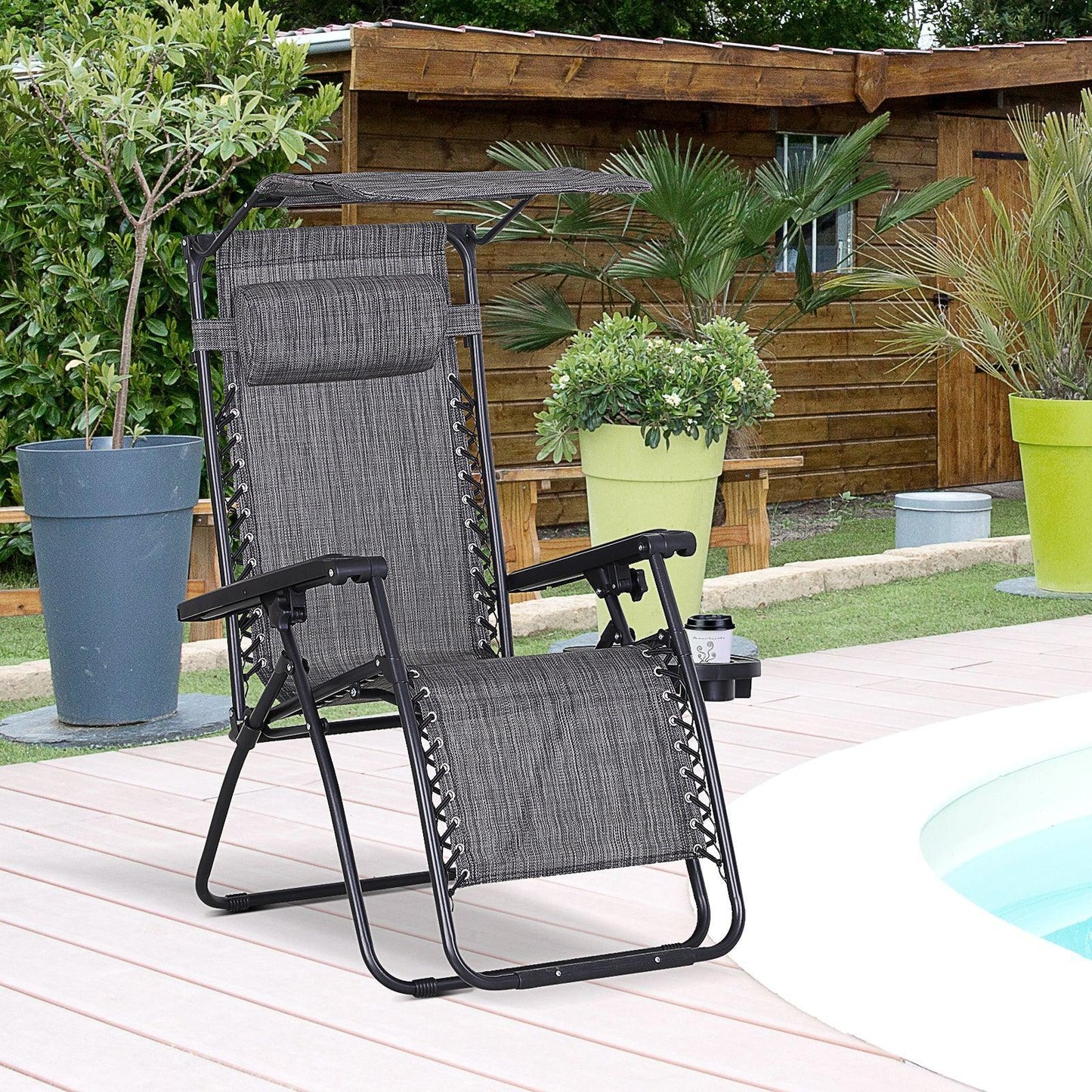 Outsunny Zero Gravity Garden Folding Chair - Grey - ALL4U RETAILER LTD