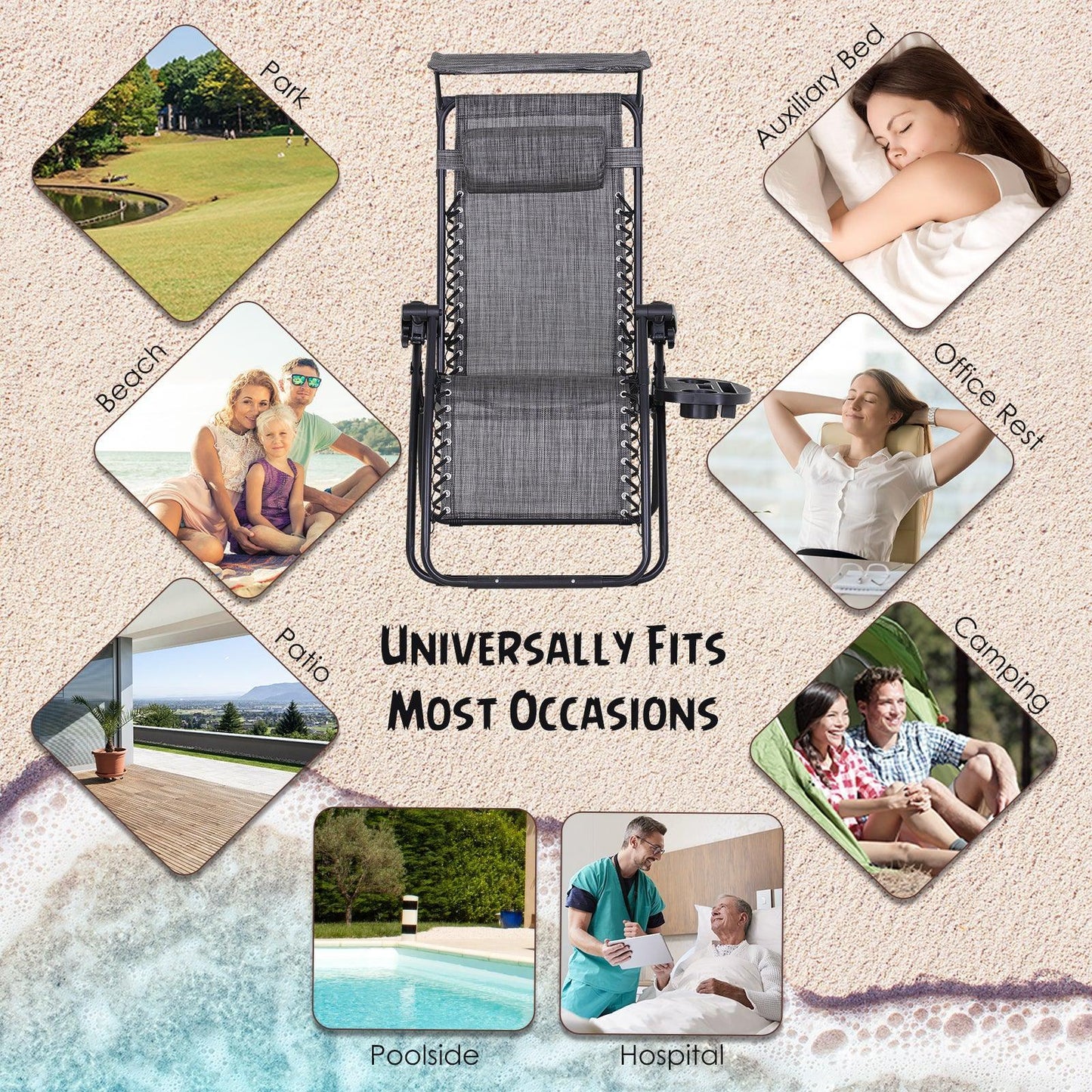 Outsunny Zero Gravity Garden Folding Chair - Grey - ALL4U RETAILER LTD