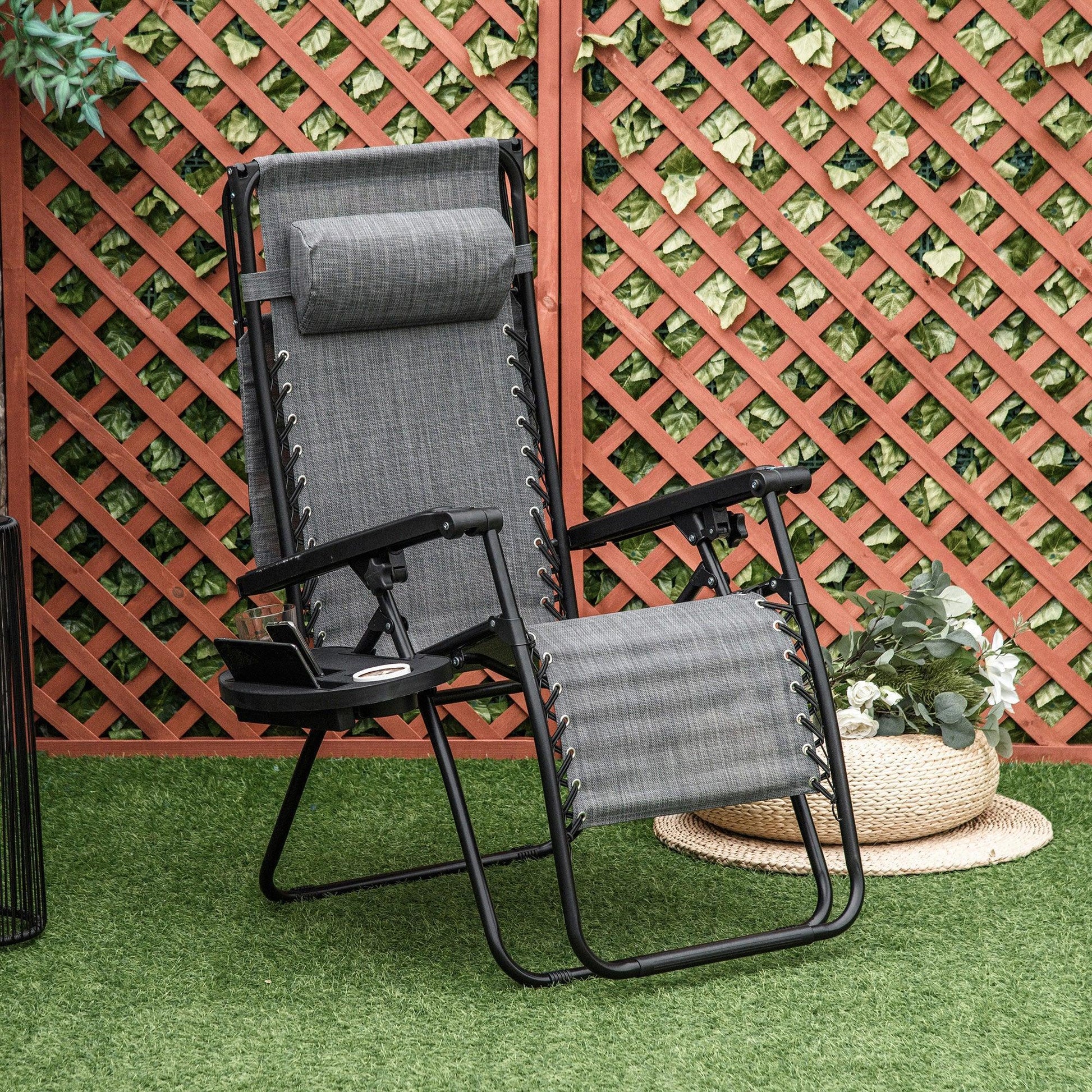 Outsunny Zero Gravity Garden Folding Chair - Grey - ALL4U RETAILER LTD