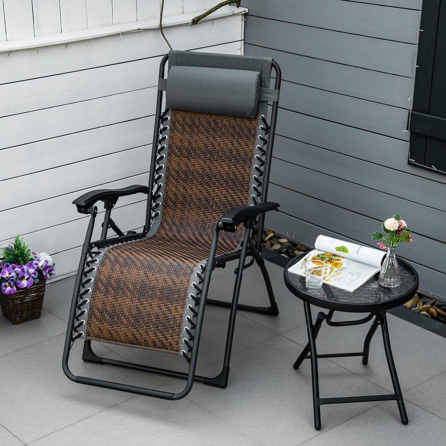 Outsunny Zero Gravity Outdoor Lounge Chair with Holder, Brown - ALL4U RETAILER LTD