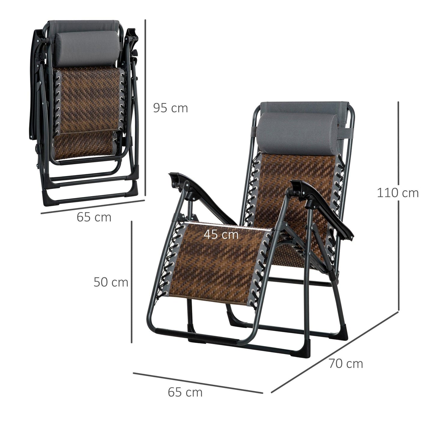 Outsunny Zero Gravity Outdoor Lounge Chair with Holder, Brown - ALL4U RETAILER LTD