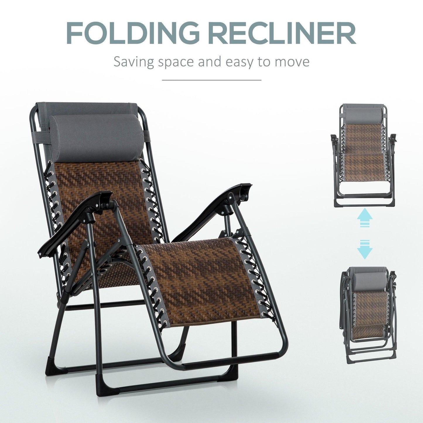 Outsunny Zero Gravity Outdoor Lounge Chair with Holder, Brown - ALL4U RETAILER LTD