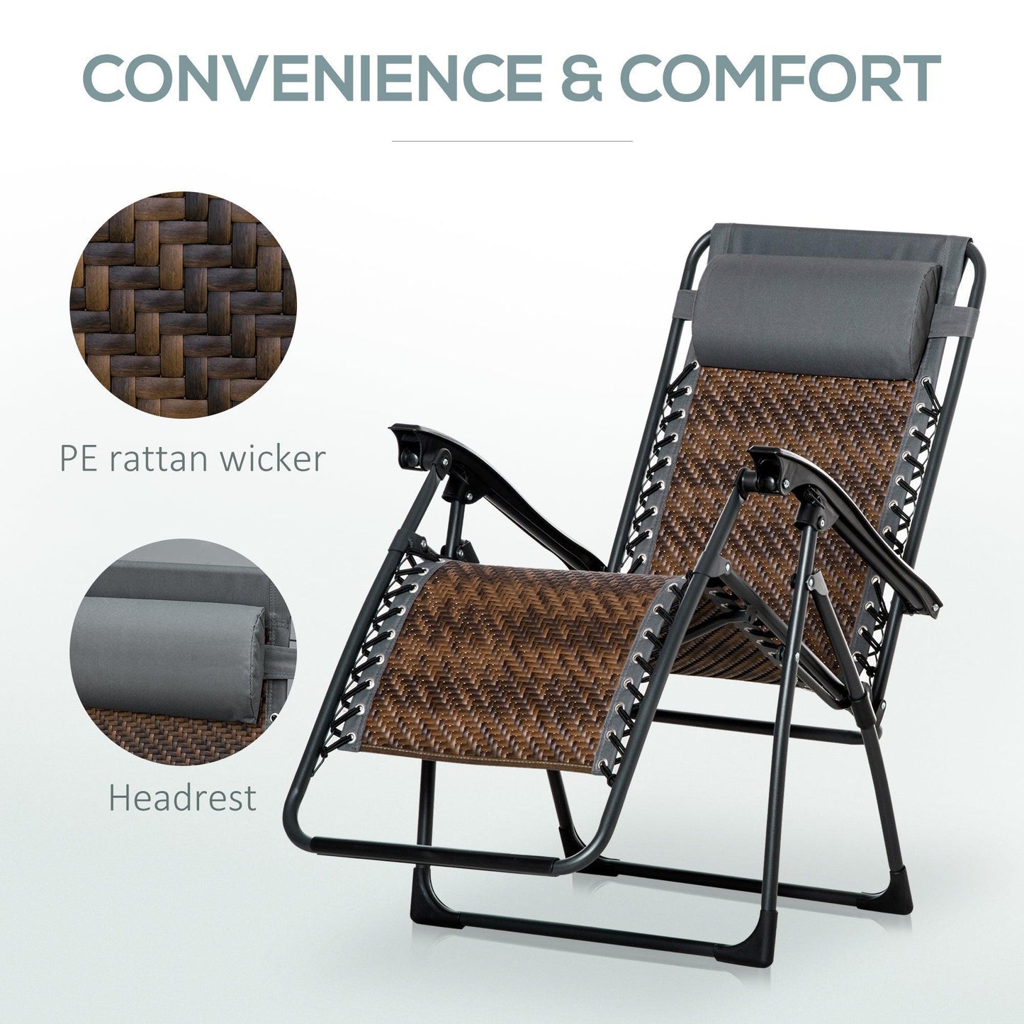 Outsunny Zero Gravity Outdoor Lounge Chair with Holder, Brown - ALL4U RETAILER LTD