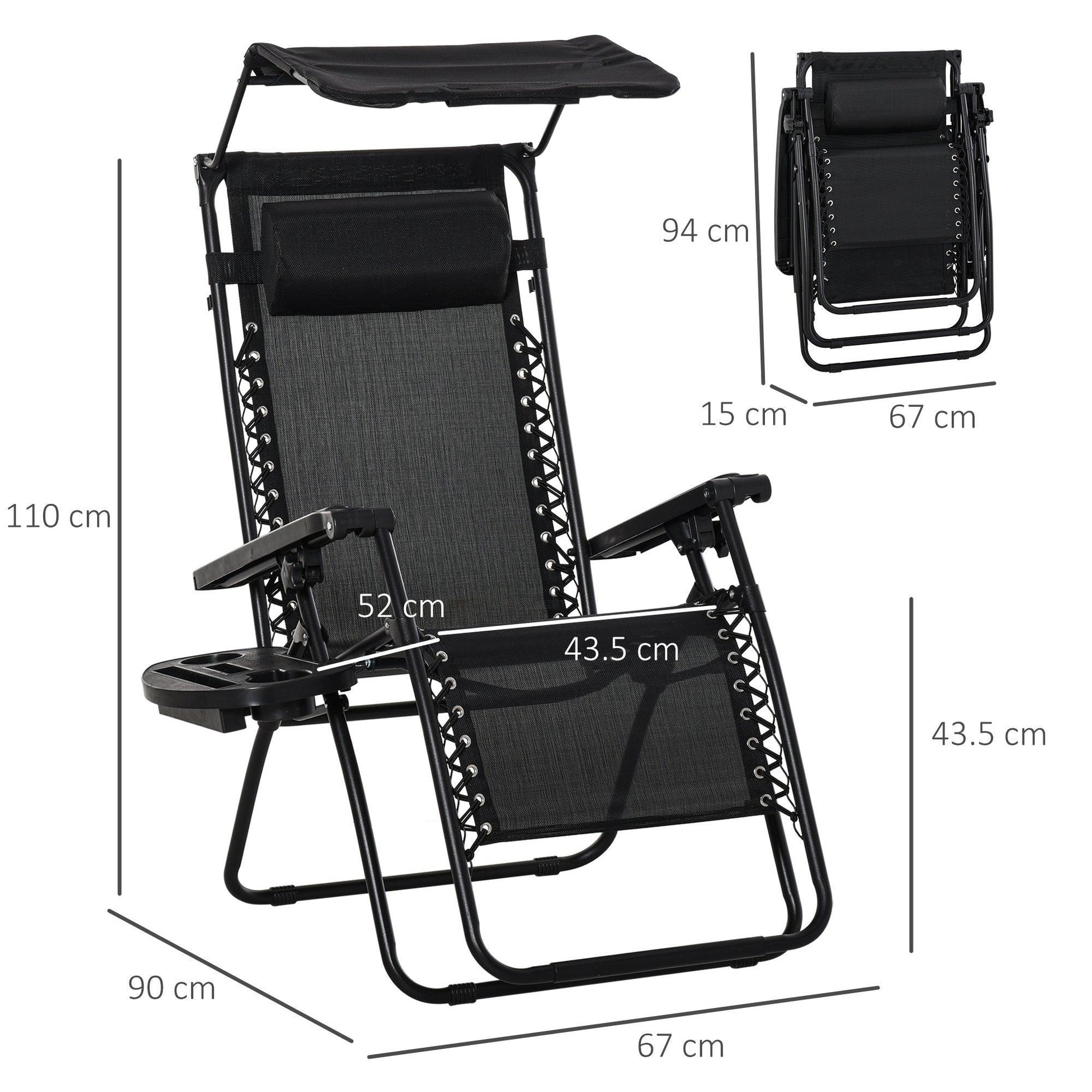 Outsunny Zero Gravity Patio Lounger with Canopy - Black - ALL4U RETAILER LTD