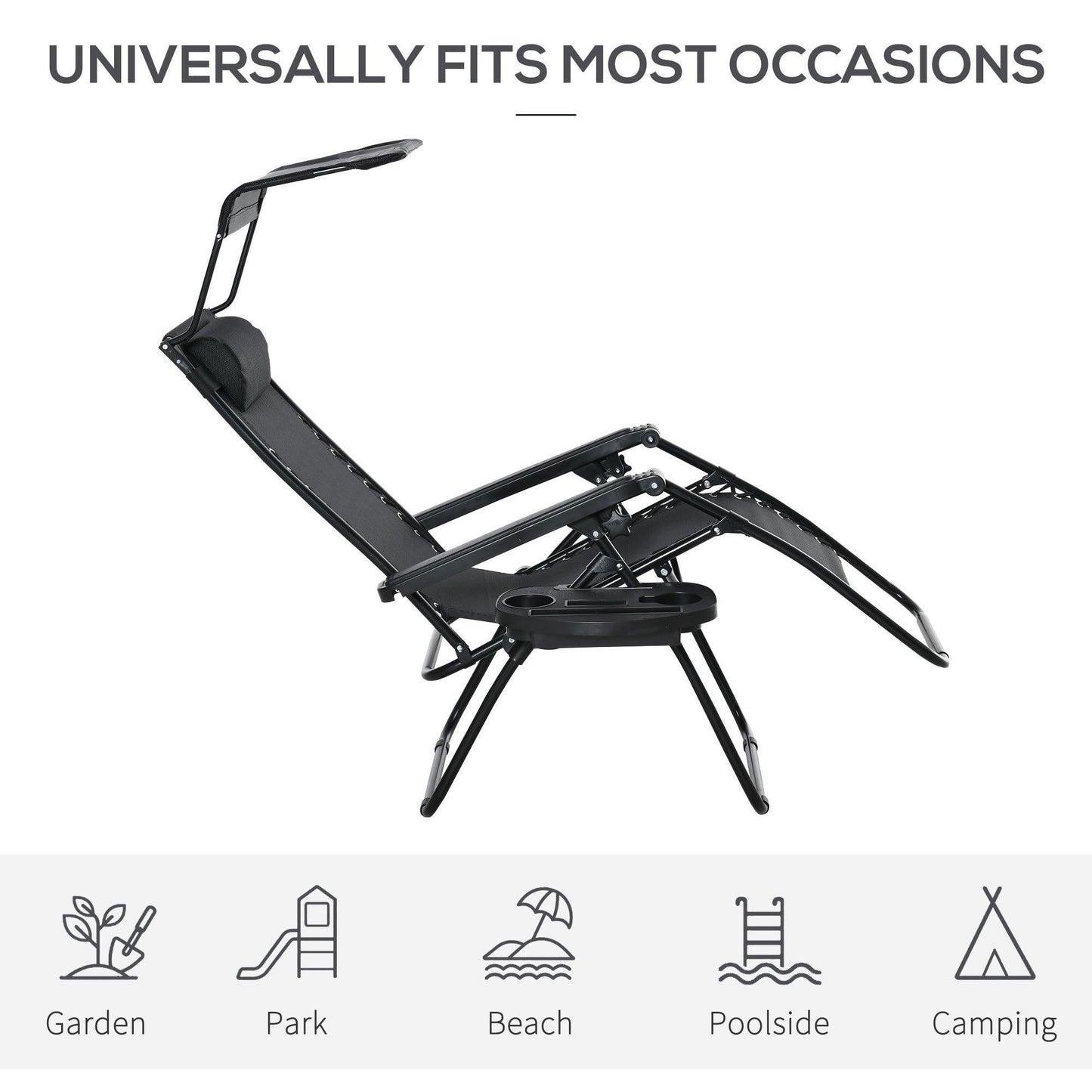 Outsunny Zero Gravity Patio Lounger with Canopy - Black - ALL4U RETAILER LTD