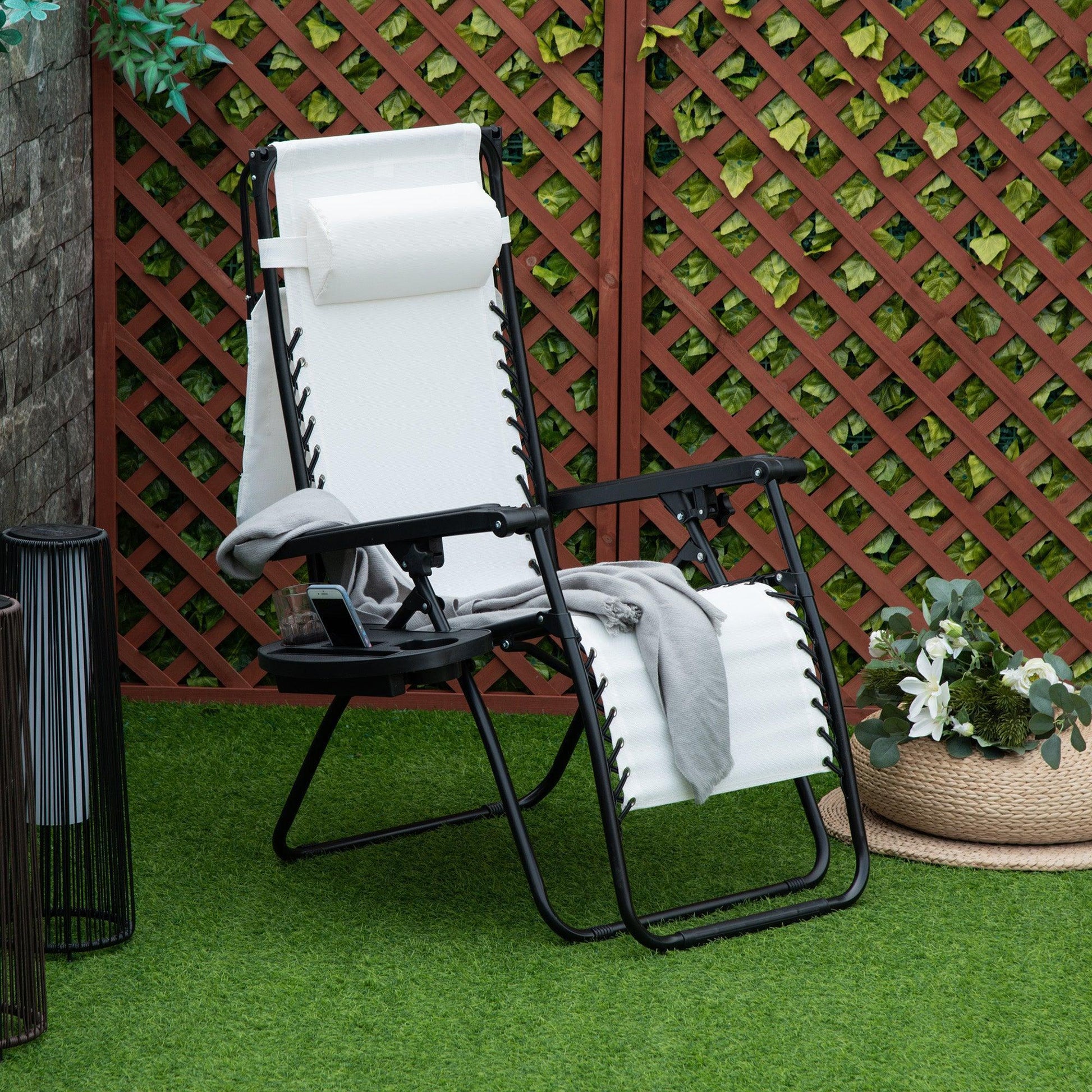 Outsunny Zero Gravity Patio Sun Lounger with Canopy - White - ALL4U RETAILER LTD