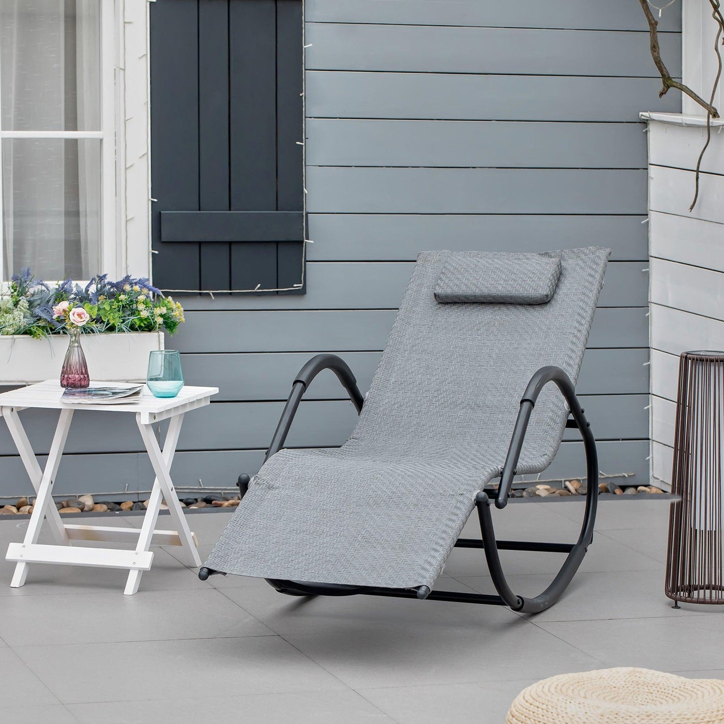 Outsunny Zero Gravity Rocking Chair: Grey Rattan Patio Rocker - ALL4U RETAILER LTD