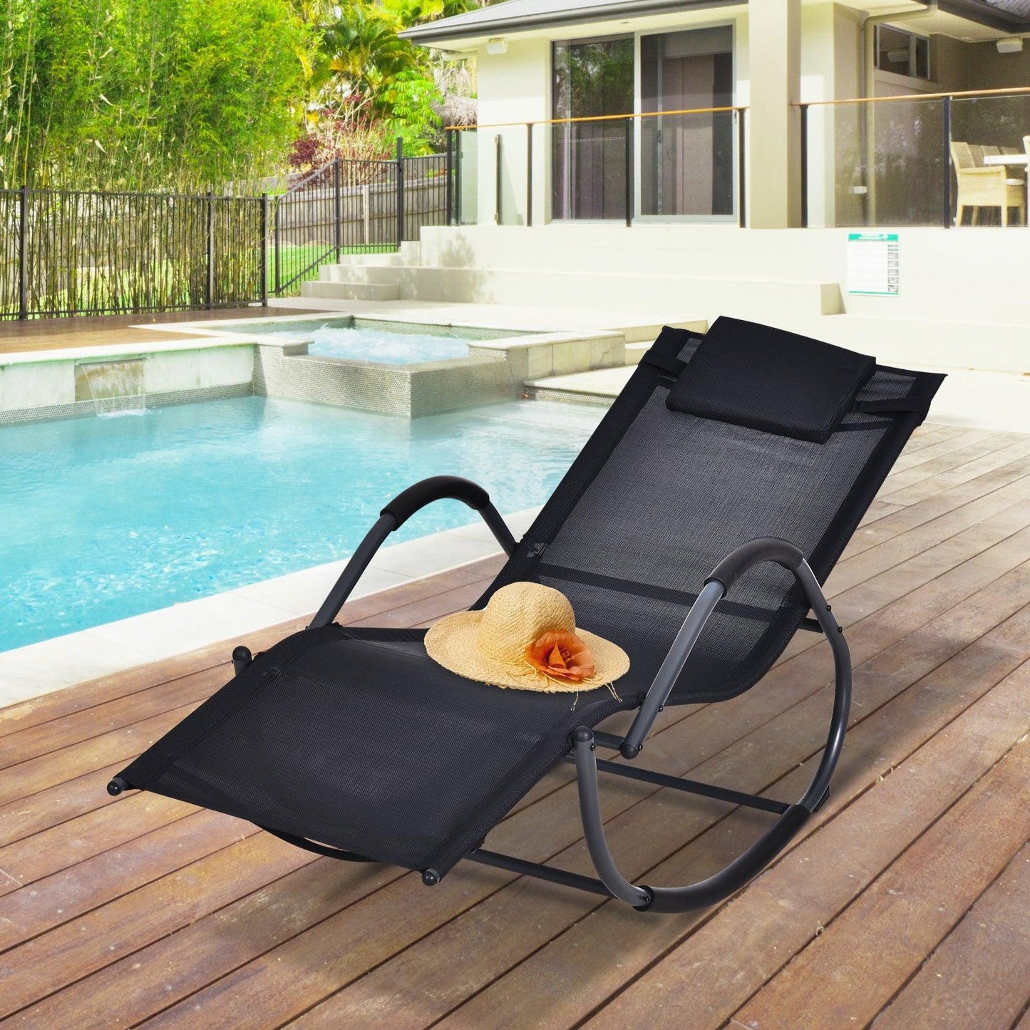 Outsunny Zero Gravity Rocking Lounge Chair - Black - ALL4U RETAILER LTD