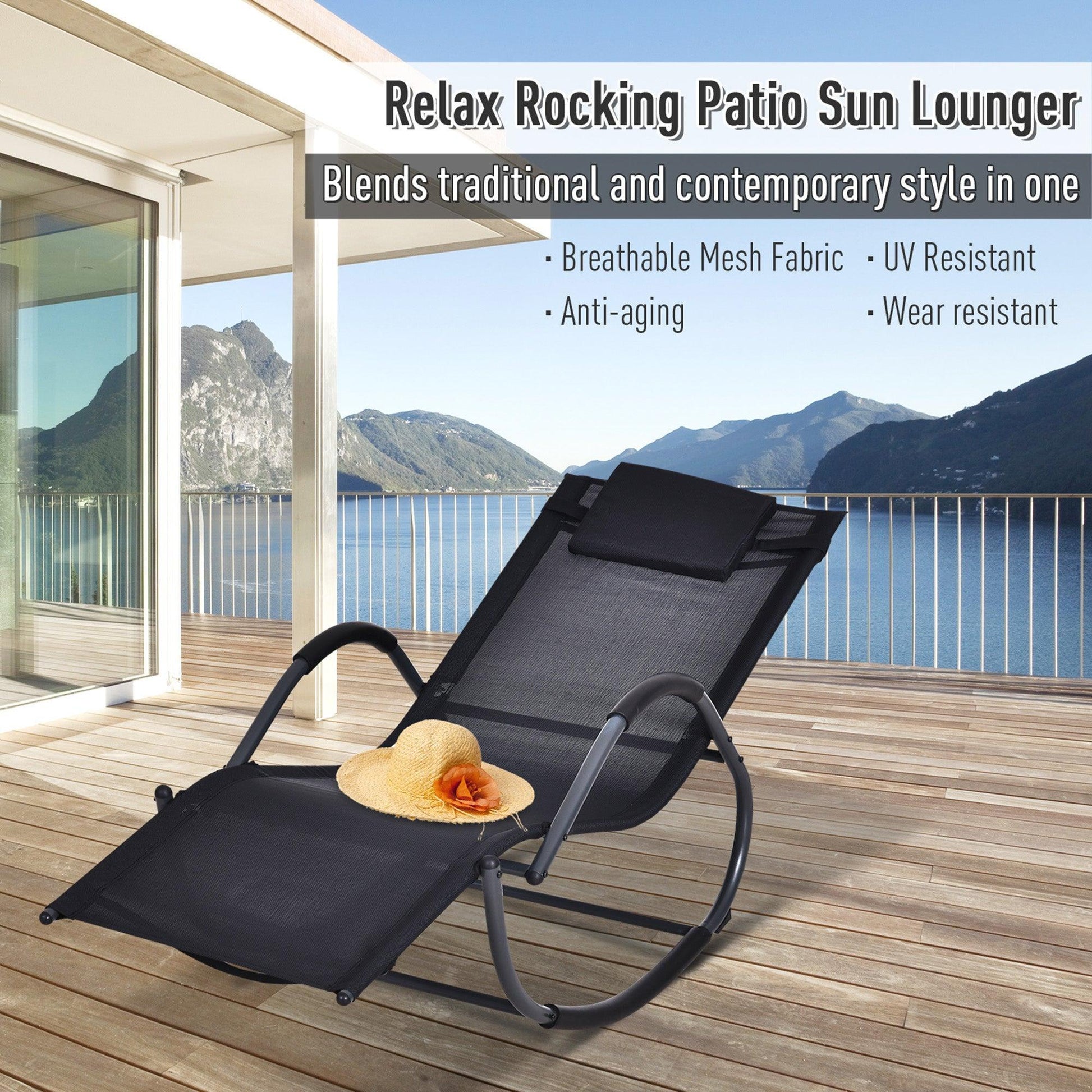 Outsunny Zero Gravity Rocking Lounge Chair - Black - ALL4U RETAILER LTD