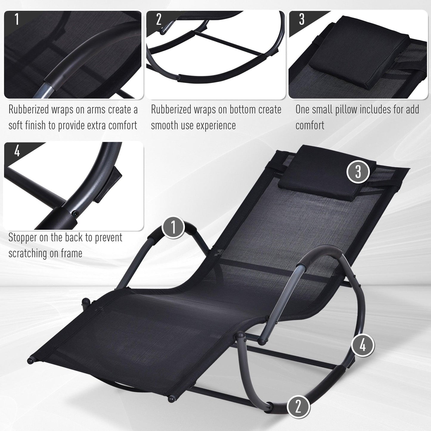 Outsunny Zero Gravity Rocking Lounge Chair - Black - ALL4U RETAILER LTD