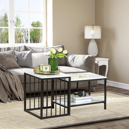 HOMCOM Modern Marble Coffee Table Set for Living Room - ALL4U RETAILER LTD