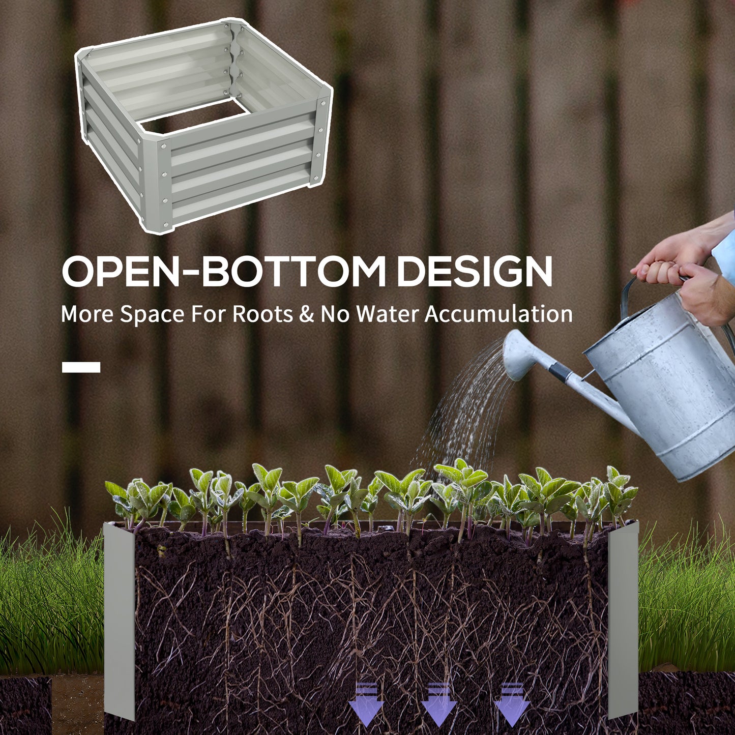 Outsunny Set Of Two 60x60cm Steel Planter Boxes Galvanised Open Bottom Raised Garden Containers For Outdoor Use