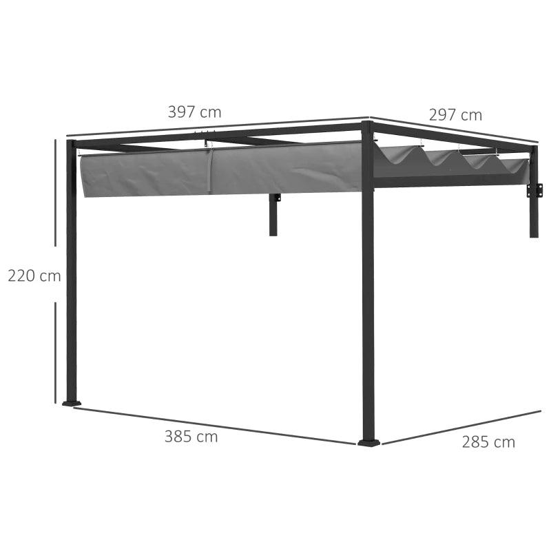 Outsunny 3x4m Metal Lean To Pergola with Retractable Roof - Ideal for Grilling, Garden, Patio, and Deck Spaces - ALL4U RETAILER LTD