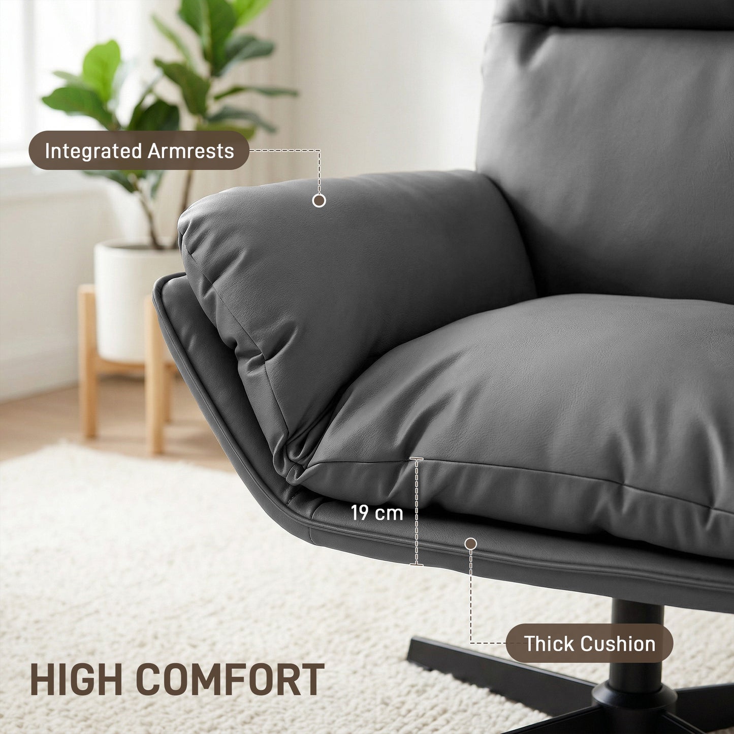 HOMCOM Accent Chair With 360 Degree Swivel Armchair For Living Room Dark Grey Cat Scratch Resistant Fabric