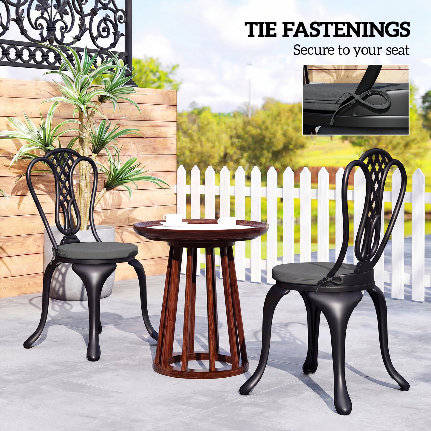 Outsunny Outdoor Bistro Chair Cushions Set Of 4 With Removable Covers 41x41x5 Cm Round Seat Cushions With Ties Grey