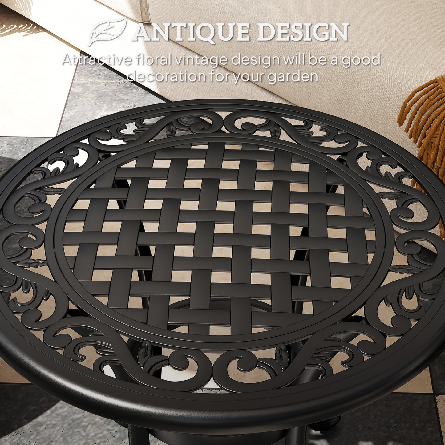Outsunny Outdoor Garden Table Cast Aluminium Patio End Table With Anti Slip Foot Pads 60 x 60 cm Black
