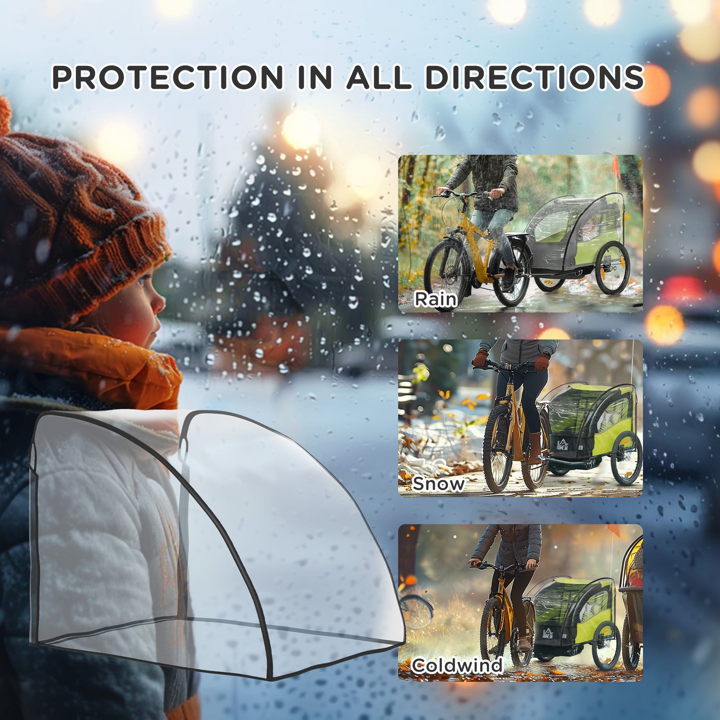 HOMCOM Baby Bike Trailer Cover Waterproof Universal Rain Shield for All Weather Protection 76x61x61 cm