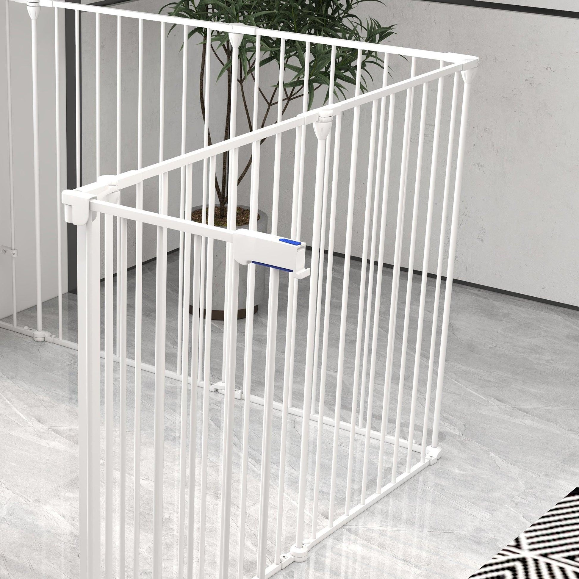 PawHut 2-In-1 Dog Pen & Safety Gate, 8 Panel Playpen w/ Double-locking Door - ALL4U RETAILER LTD