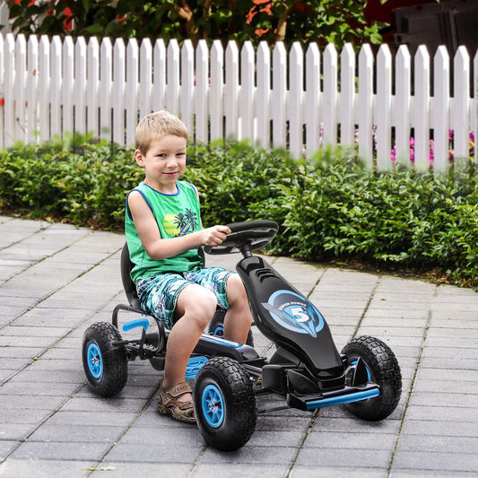 HOMCOM Adjustable Kids Pedal Go Kart with Inflatable Tires - Blue - ALL4U RETAILER LTD