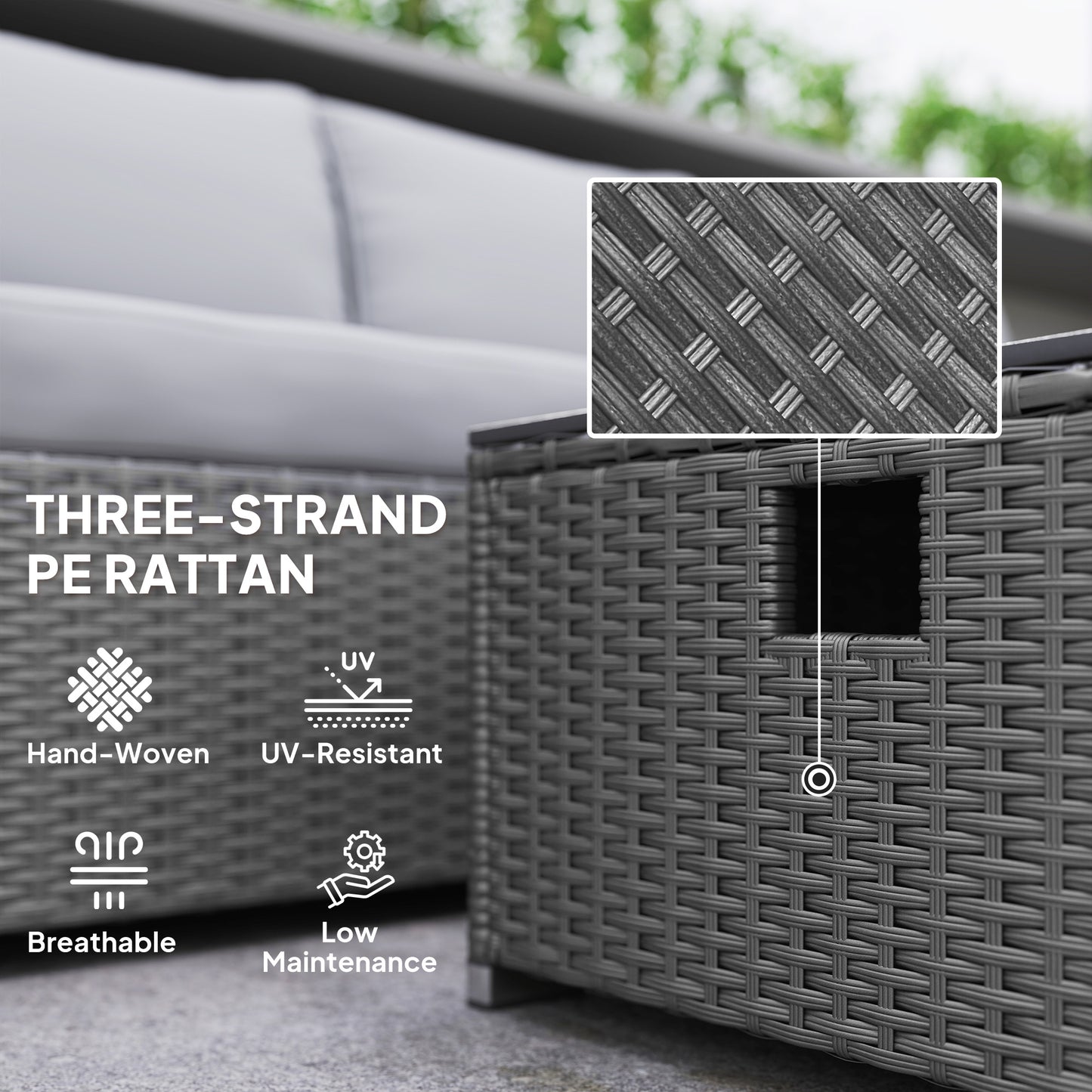Outsunny Five Piece All Weather Rattan Garden Furniture Set With Gas Fire Pit Table And Footstool Grey