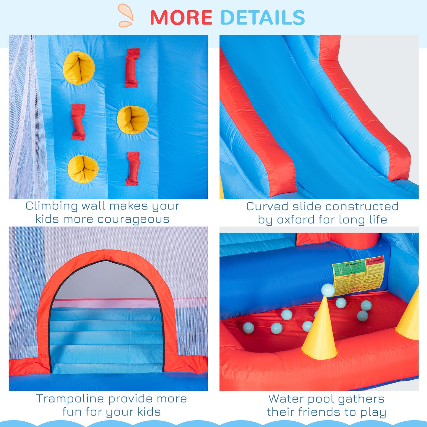 Outsunny 5-in-1 Inflatable Kids Bouncy Castle with Slide, Trampoline, Water Pool & Climbing Wall - Perfect for Ages 3-8 - ALL4U RETAILER LTD