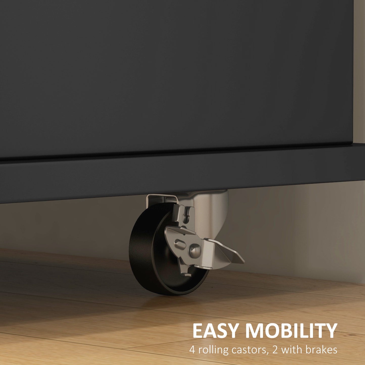 HOMCOM Kitchen Island On Wheels With Drop Leaf Black Rubberwood Top Rolling Storage Trolley Featuring 3 Drawers