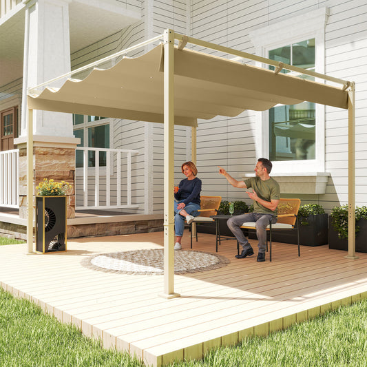 Outsunny 3 By 3 Meter Retractable Roof Metal Pergola With Adjustable Canopy For Garden In Black