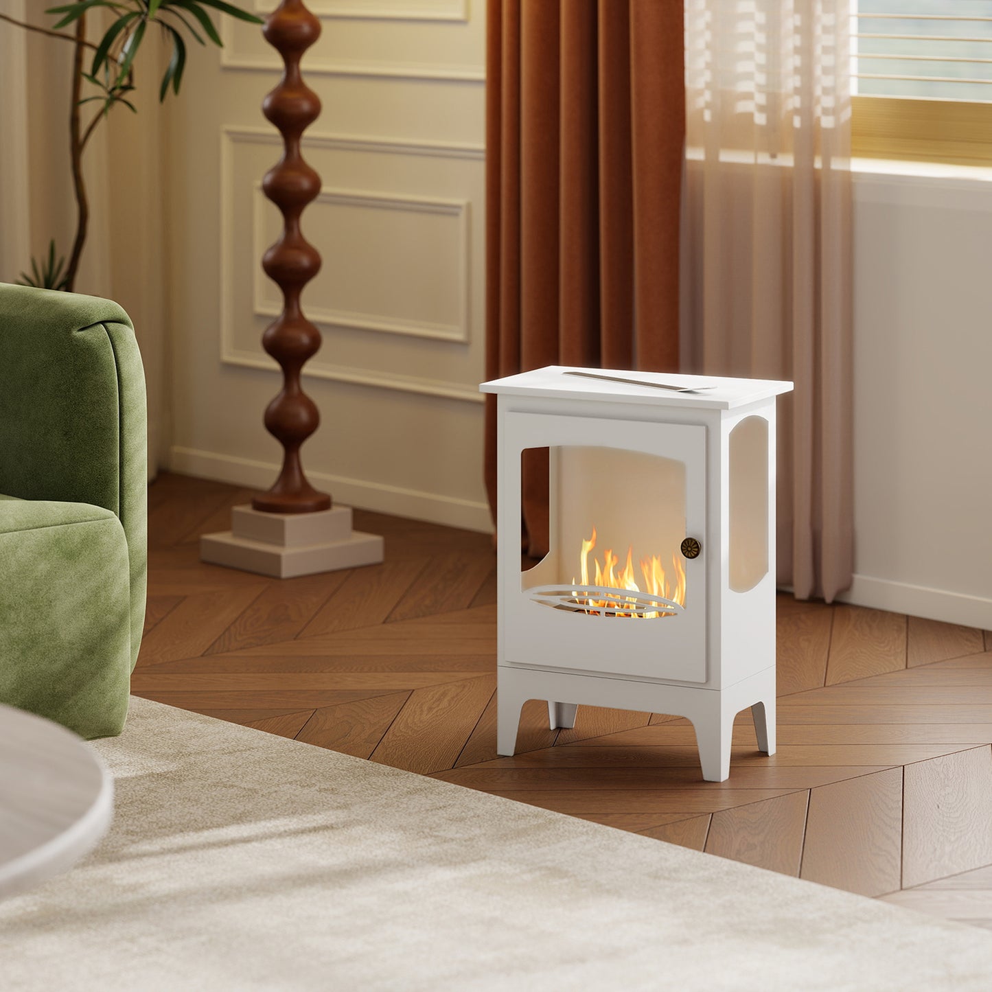 HOMCOM Freestanding Ethanol Fireplace Bioethanol Stainless Steel Flame Snuffer 0.9L Tank 3 Hour Burn Time Indoor