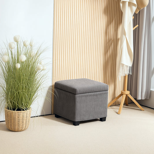 HOMCOM Corduroy Storage Ottoman Bench With Wooden Legs 40cm Bed End Bench 30L Storage Grey For Living Room Entryway