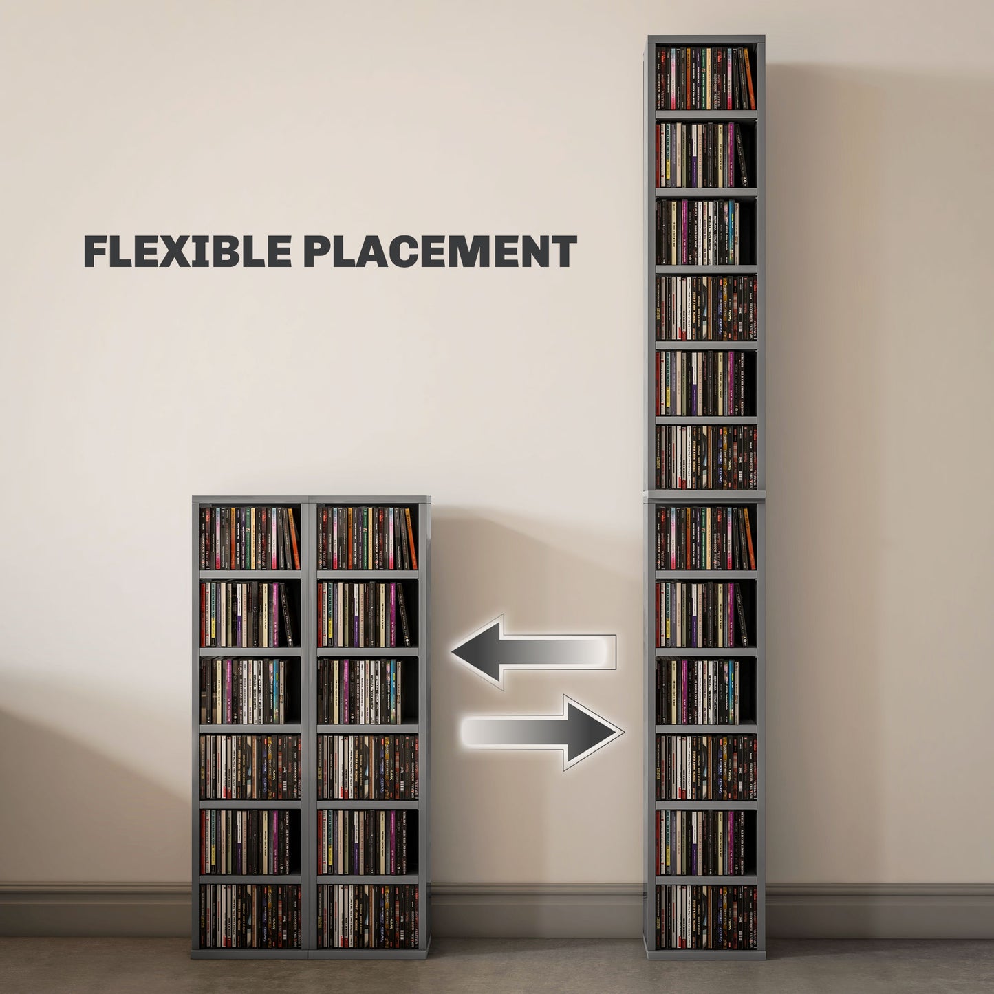 HOMCOM Set Of 2 CD Display Shelf Units With Adjustable Shelves High Gloss Grey Melamine
