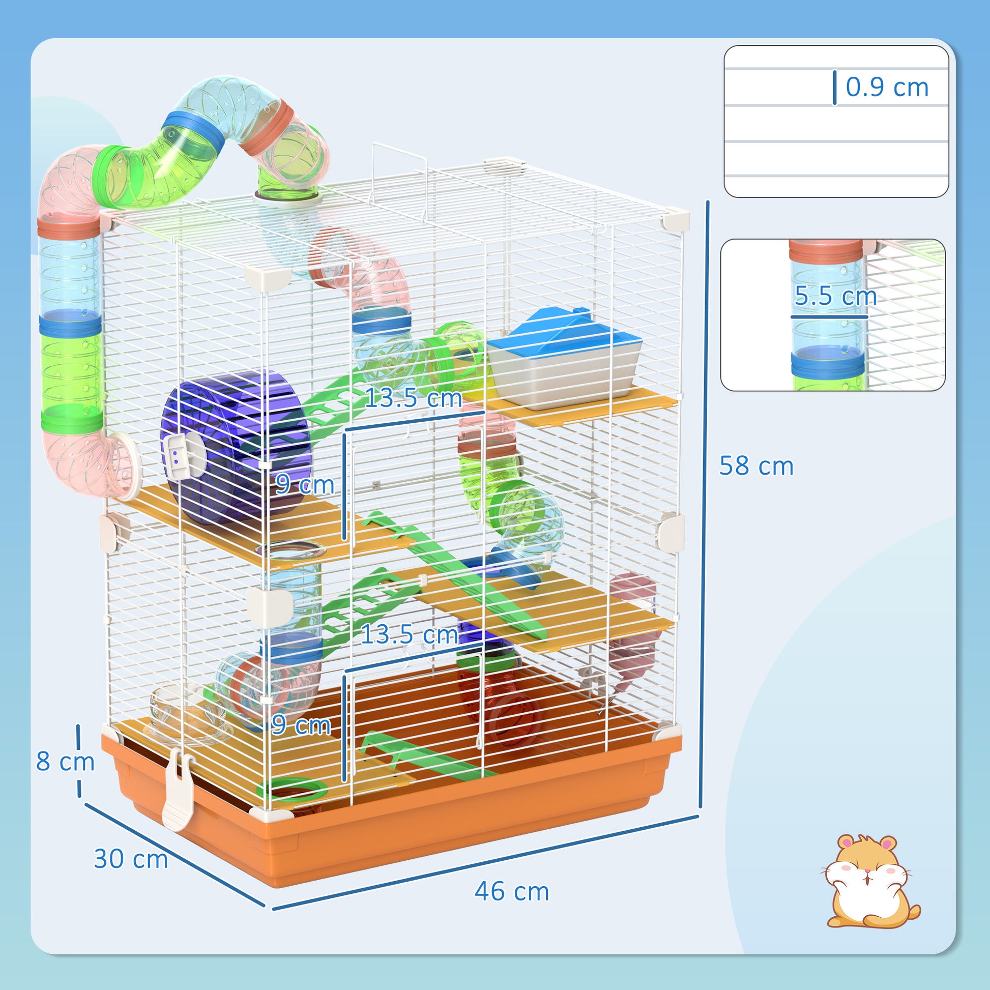 PawHut Multi-Level Hamster Habitat Carrier with Tunnel & Exercise Wheel - Orange - ALL4U RETAILER LTD