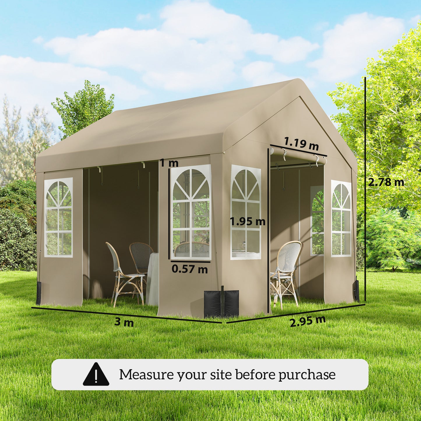 Outsunny 3x3m Party Tent Outdoor Canopy Shelter With Removable Sidewalls And 4 Zip Doors For Parties And Weddings Beige