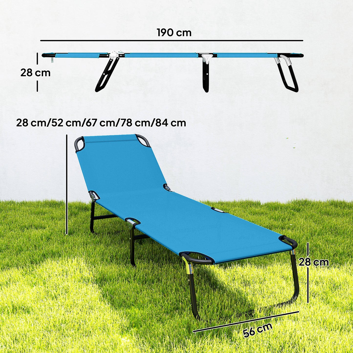 Outsunny Garden Sun Lounger With Five Position Adjustable Back In Sky Blue Folding Outdoor Lounge Chair