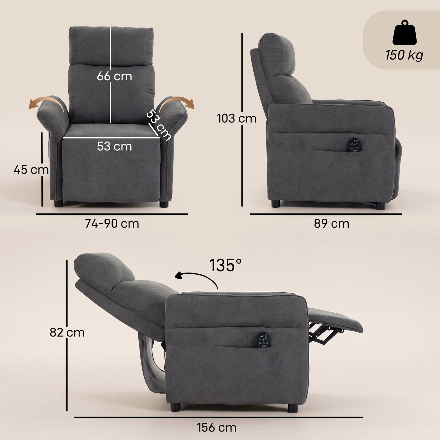 Homcom Push Back Recliner With Massage And Lower Back Heat