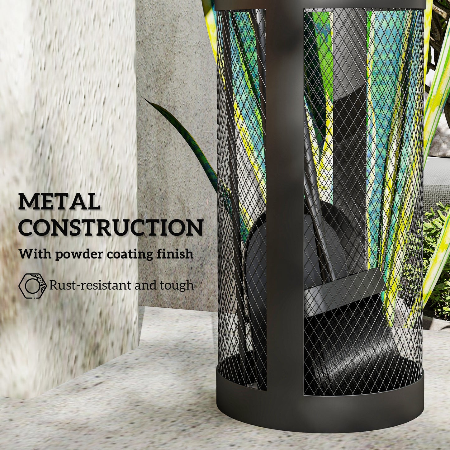 Outsunny 5 Piece Fireplace Tools Set With Mesh Basket Indoor Outdoor Fireside Accessories Black