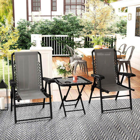 Outsunny Three Piece Garden Table And Two Armchairs Set In Dark Grey With Textiline