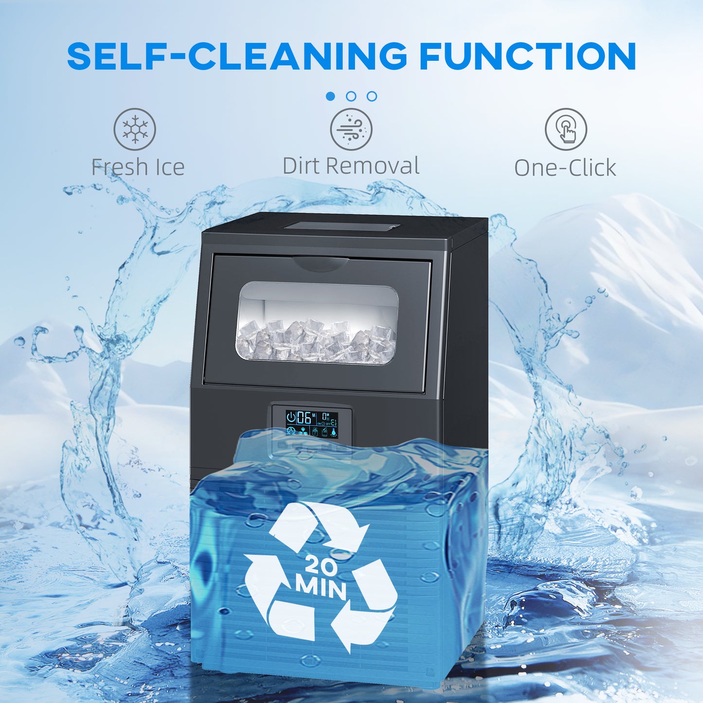 HOMCOM Commercial Ice Maker With 4 Kg Storage Black Front Transparent Cover 30 Kg Daily Square Ice Cubes Production