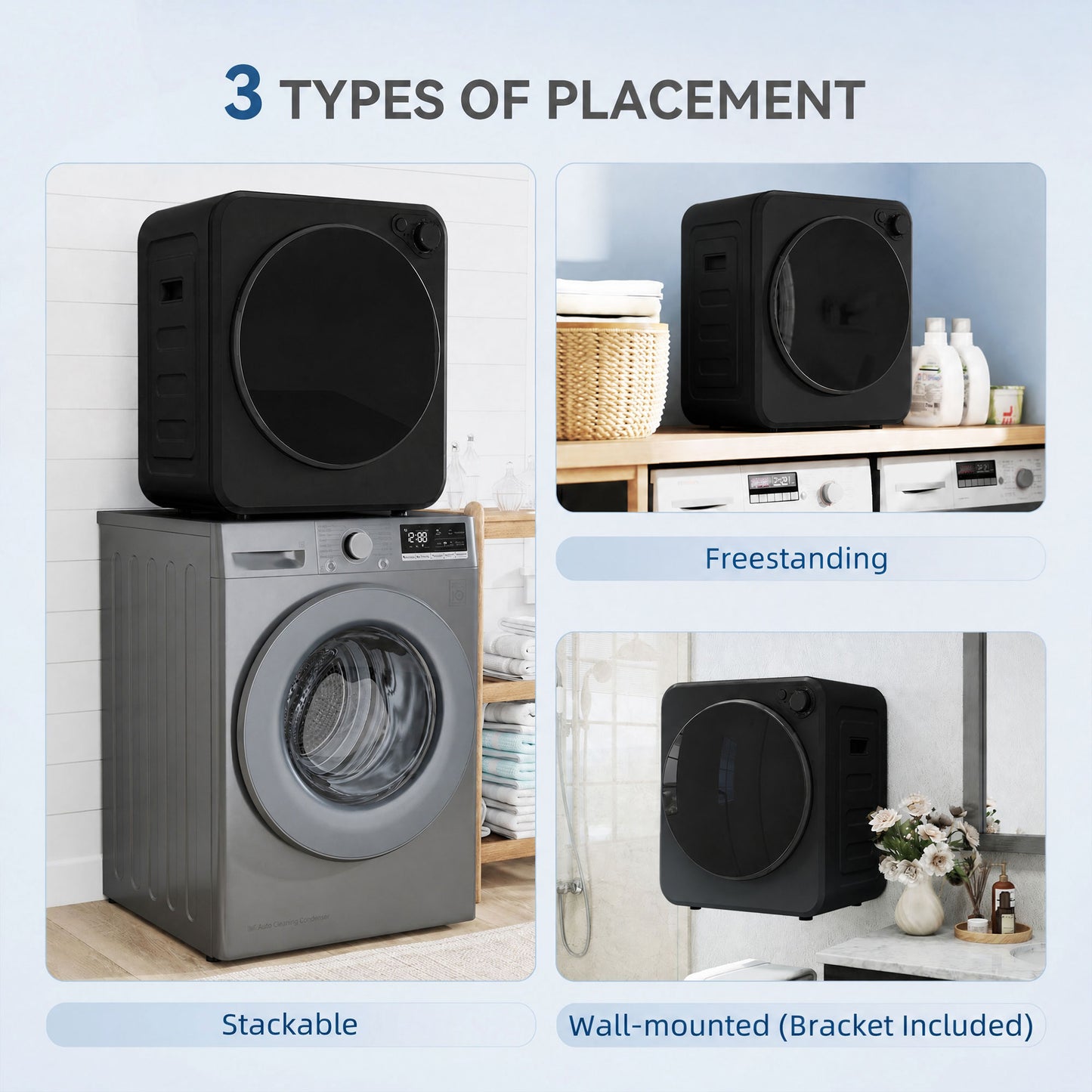 Homcom 4kg Compact Front Load Clothes Dryer With Two Power Modes Black