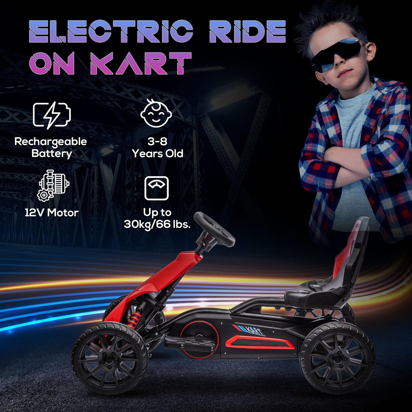 HOMCOM 12V Electric Go Kart w/ Forward Reversing 2 Speeds for 3-8 Yrs - Red - ALL4U RETAILER LTD