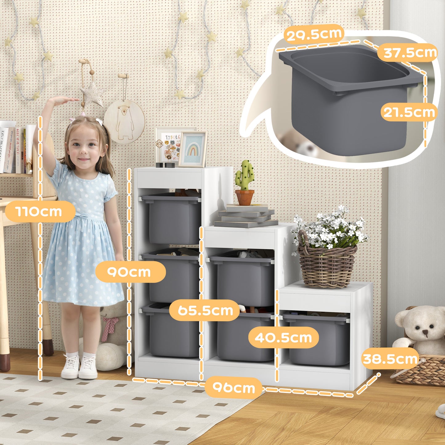 AIYAPLAY Three Layer Toy Storage Organizer With Removable Bins For Kids Ages 3 To 8 Grey