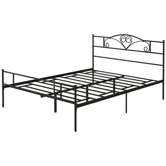 HOMCOM King Size Bed Frame - 5ft4 Metal Bed Base with Headboard and Footboard, 31cm Underneath Storage Space for Bedroom