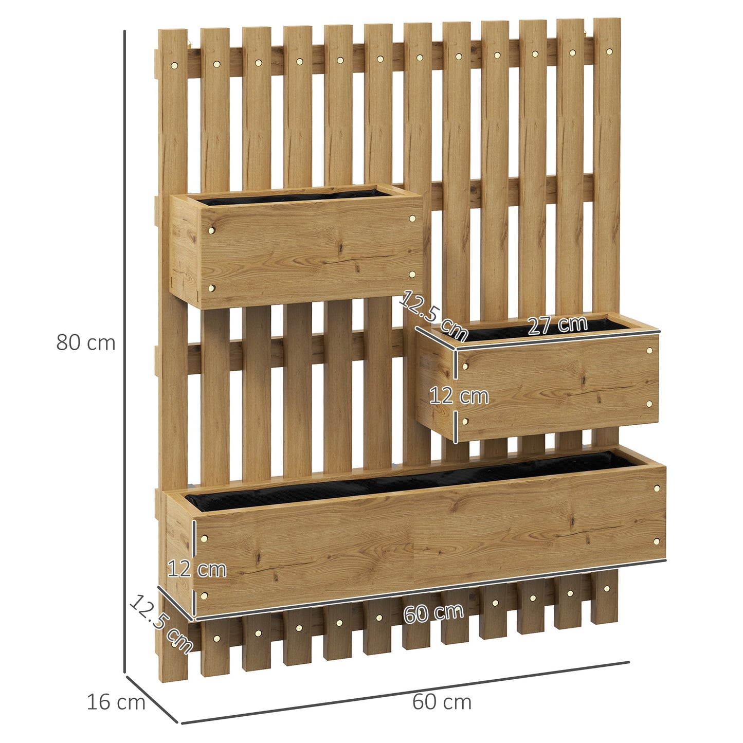 Outsunny Wall-Mounted Wooden Garden Planter with Trellis and Movable Boxes, Carbonized Finish - ALL4U RETAILER LTD